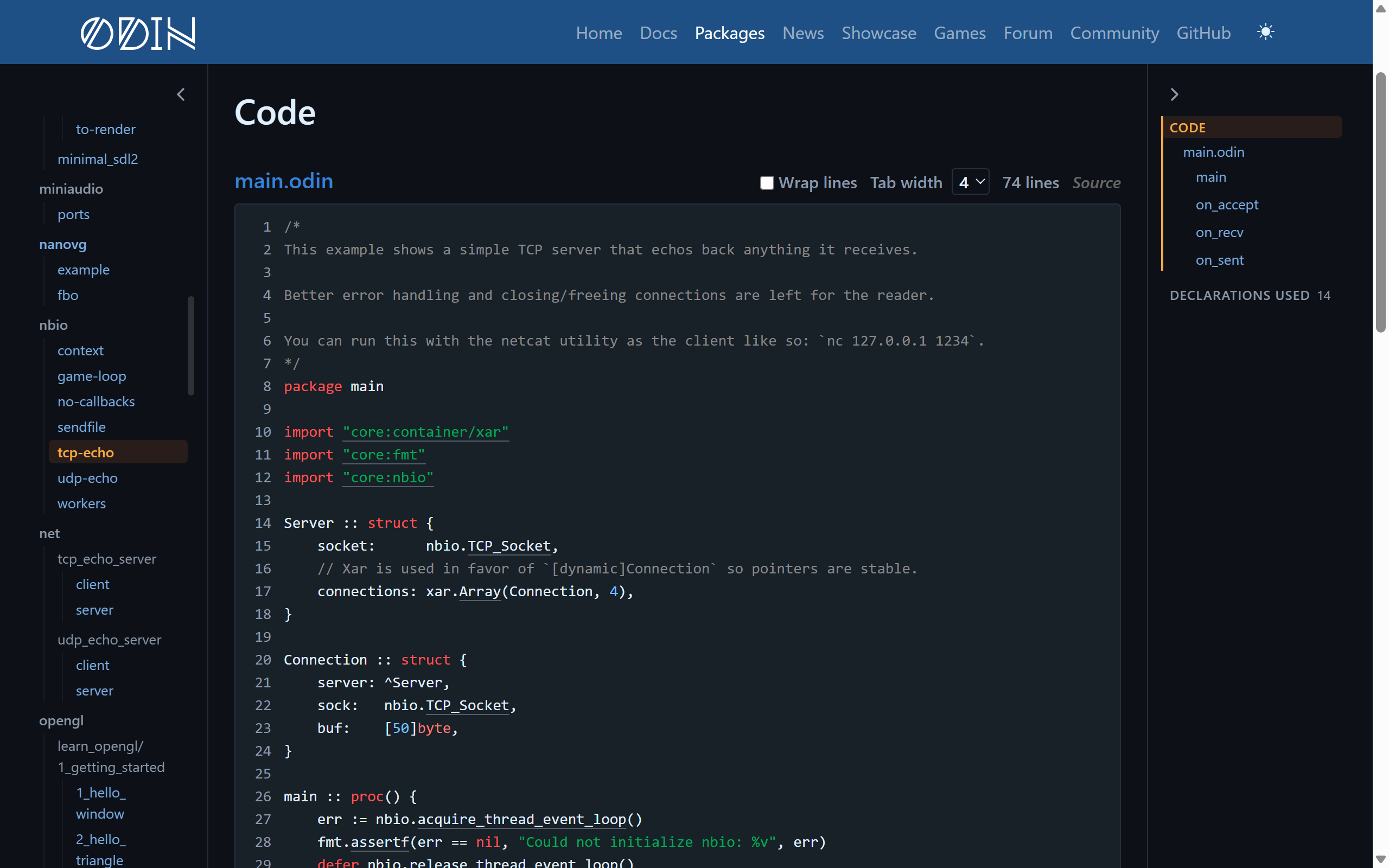 An example program, with names linked to their documentation